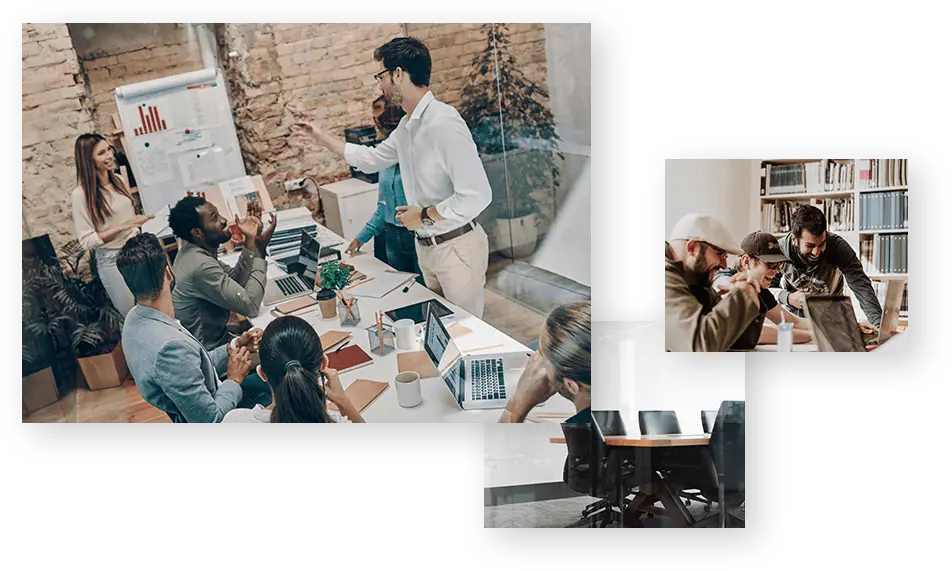 Embedded product development team collaborating on project planning and innovation strategy in office meeting