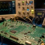 Jenex Technovation engineering lab performing signal integrity testing on a custom multilayer PCB using an oscilloscope. 2026 Cost of IoT Development in the USA
